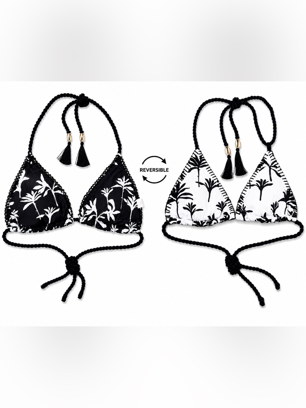 NWT Cosita Linda Reversible Triangle Bikini Top M Black White Tropical MSRP $70